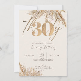 Invitación Guión minimalista Pampas Grass Gold 30 cumpleaños