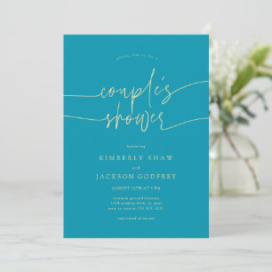 Invitación Guión minimalista para la ducha de la pareja Aqua