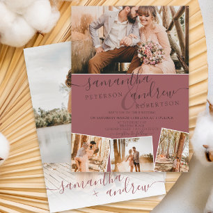 Invitación Guión minimalista rosa moderno 5 boda de fotos