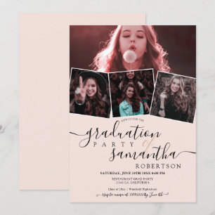 Invitación Guión minimalista ruidoso moderno 4 fotos graduaci