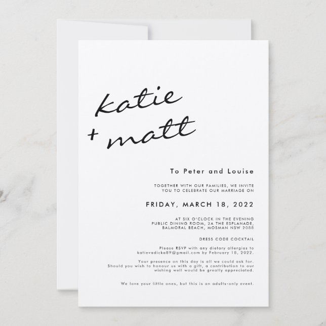 Invitación Guión Minimalista simple Boda blanco y negro (Anverso)