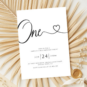 Invitación Guión Minimalista simple del corazón Primer cumple