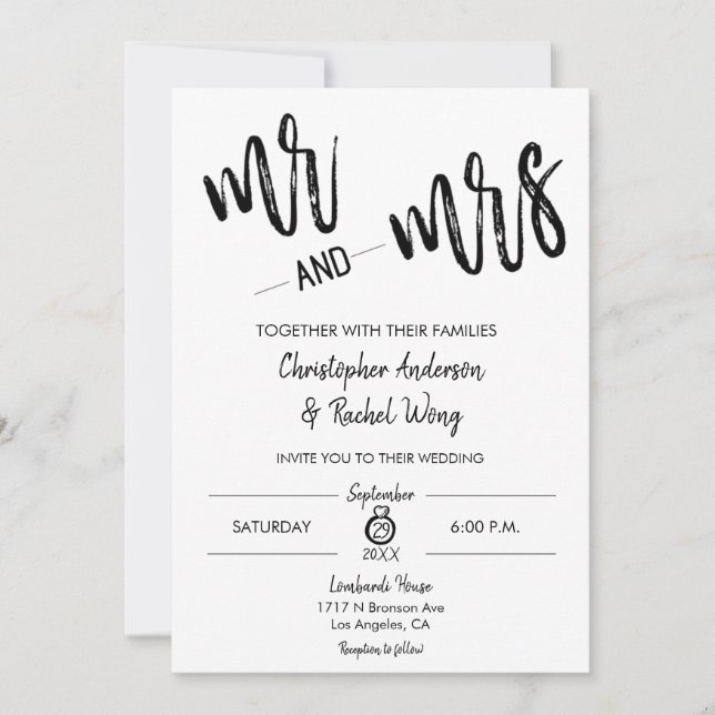 Invitación Guión Minimalista simple Sr. y Sra. Boda (Anverso)