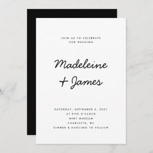 Invitación Guión mínimo Boda blanco negro moderno simple