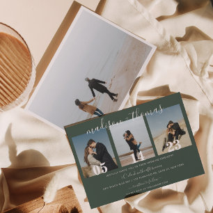 Invitación Guión mínimo Boda de Collage de fotos verde oscuro