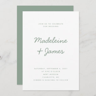 Invitación Guión mínimo Boda de color verde moderno simple sa