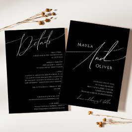 Invitación Guión Mínimo Brillante Negro Todo En Un Boda