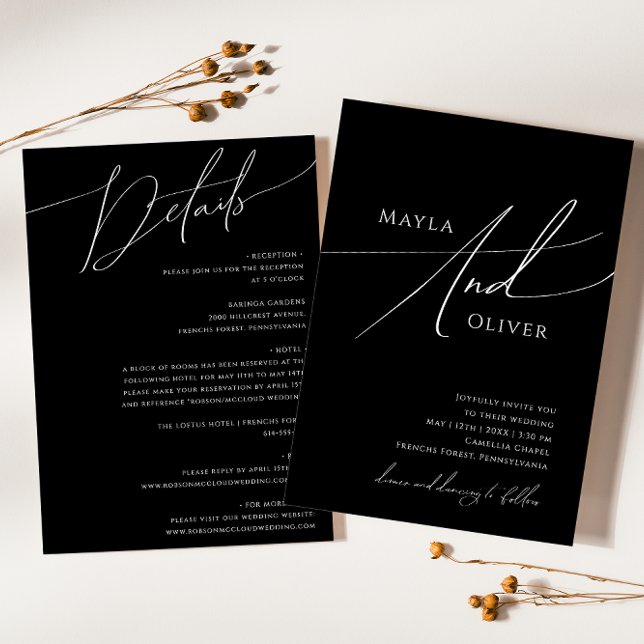 Invitación Guión Mínimo Brillante Negro Todo En Un Boda (Subido por el creador)