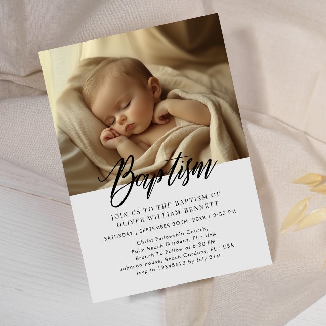 Invitación Guión mínimo Género gris género Baptismo neutro Fo (Subido por el creador)