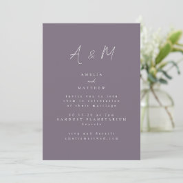 Invitación Guión mínimo Monograma Boho Dusty Purple Boda