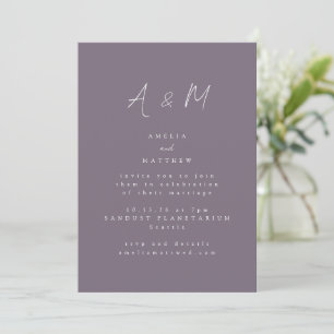 Invitación Guión mínimo Monograma Boho Dusty Purple Boda