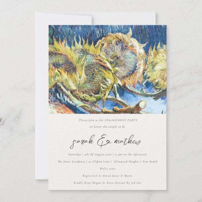 Invitación Guión mínimo rústico Compromiso con el girasol ama (Anverso)