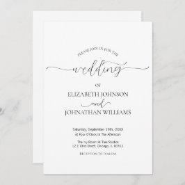 Invitación Guión mínimo simple Boda blanco y negro