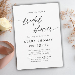 Invitación Guión mínimo simple de ducha de novia blanca negra