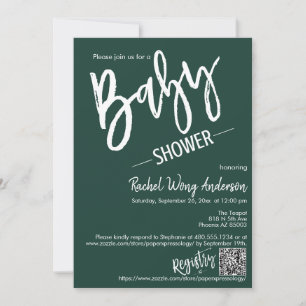 Invitación Guión mínimo verde esmeralda Código QR de Baby Sho