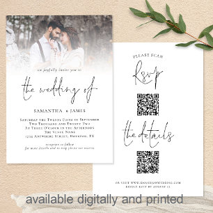 Invitación Guión moderno 2 códigos QR Boda de fotos todo en u