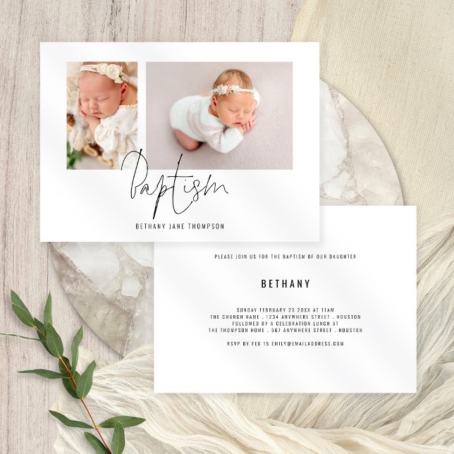 Invitación Guión moderno 2 fotos bautismo (Subido por el creador)
