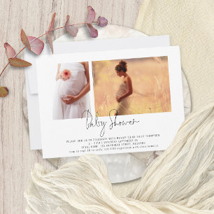 Invitación Guión moderno 2 fotos Género Baby Shower neutral