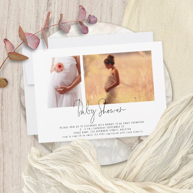 Invitación Guión moderno 2 fotos Género Baby Shower neutral (Subido por el creador)