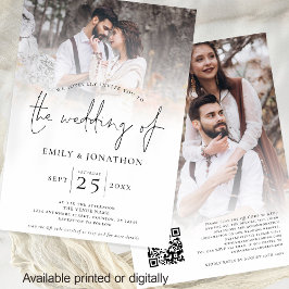 Invitación Guión moderno 2 Fotos Superposición Boda de código