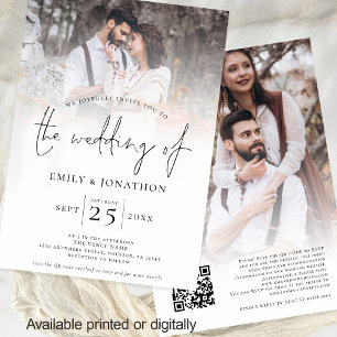 Invitación Guión moderno 2 Fotos Superposición Boda de código