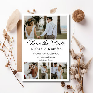 Invitación guión moderno 4 collage de fotos boho guardar la f