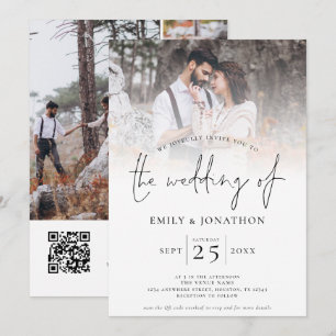 Invitación Guión moderno 4 Cuadrícula fotográfica Boda de cód