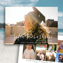 Invitación Guión moderno 8 Collage de fotos Graduación simple