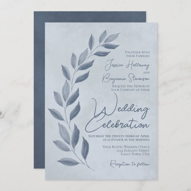 Invitación Guión moderno azul turbio y agua deja Boda (Anverso / Reverso)