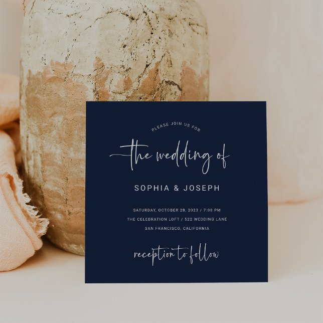 Invitación Guión moderno | Boda azul de la Marina Oscura (Subido por el creador)
