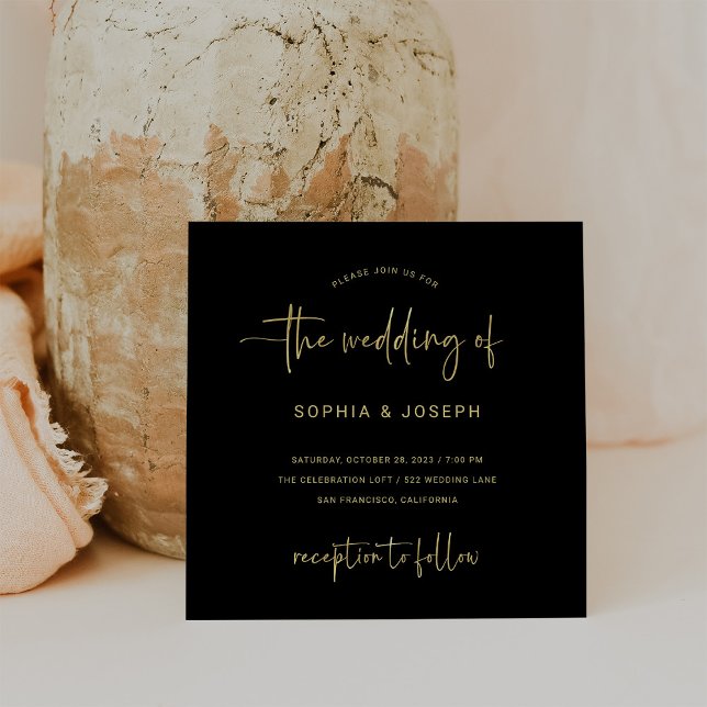 Invitación Guión moderno | Boda de oro negro y falso (Subido por el creador)