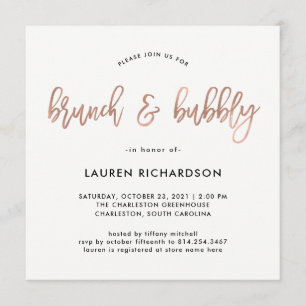 Invitación Guión moderno Brunch de oro Rosa y burbuja