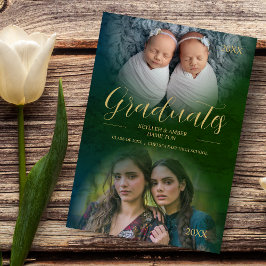 Invitación Guión moderno caprichoso 2 fotos graduadas gemelos