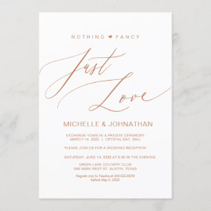 Invitación Guión moderno, cobre, recepción de boda secreta