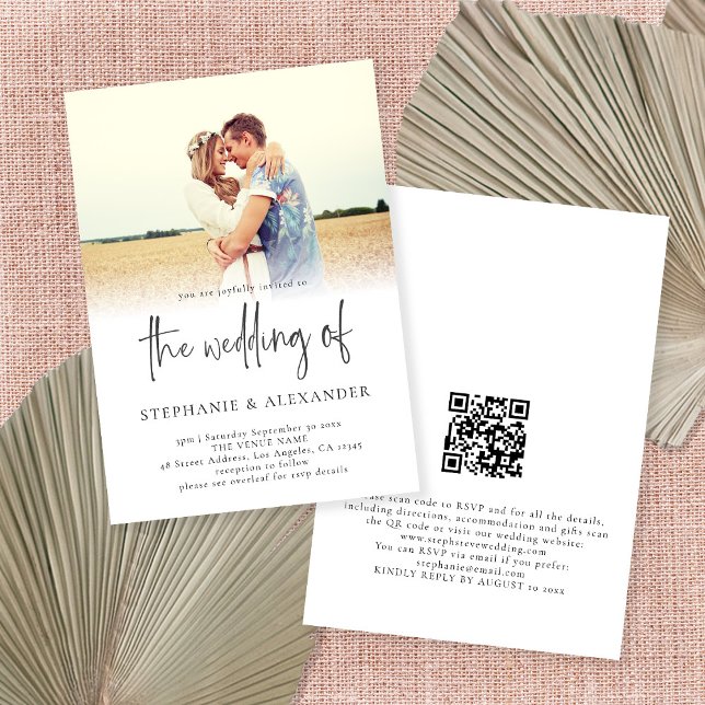 Invitación Guión moderno Código QR Foto Boda de superposición (Subido por el creador)