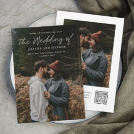 Invitación Guión moderno Código QR simple Boda fotográfico