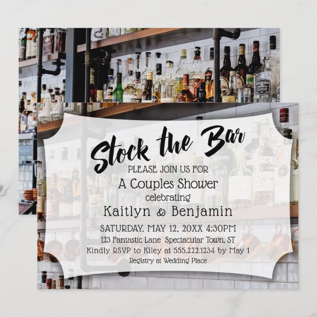 Invitación Guión moderno, colección de fotos de la ducha de l (Anverso / Reverso)