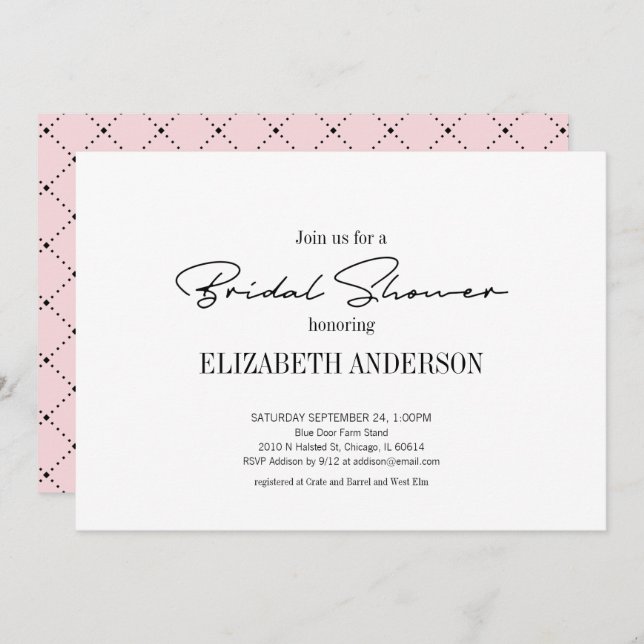 Invitación Guión moderno con ducha de novia en anillo (Anverso / Reverso)