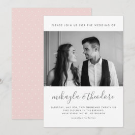 Invitación Guión moderno con puntos y foto Boda de Rubor