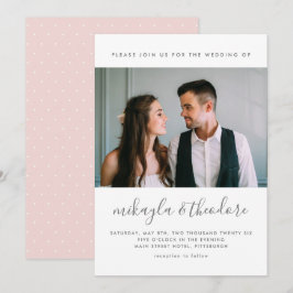 Invitación Guión moderno con puntos y foto Boda de Rubor