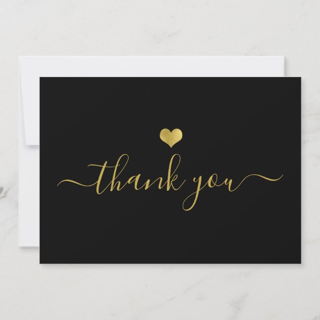 Invitación Guión moderno de agradecimiento con corazón de oro (Reverso)