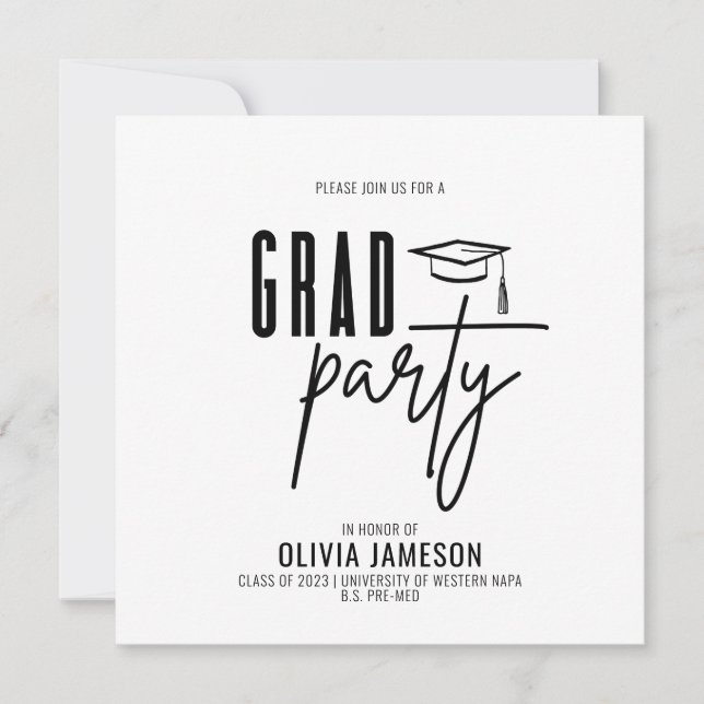 Invitación Guión moderno de caligrafía de graduación | Fiesta (Anverso)
