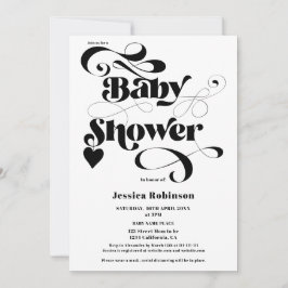 Invitación Guión moderno de corazón blanco negro negrita duch