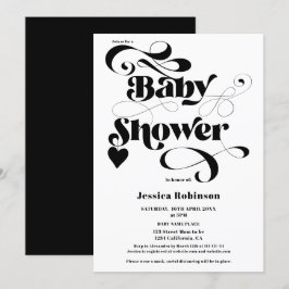 Invitación Guión moderno de corazón blanco negro negrita duch