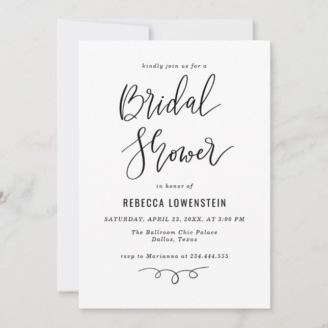 Invitación Guión moderno de la ducha nupcial manuscrita (Anverso)