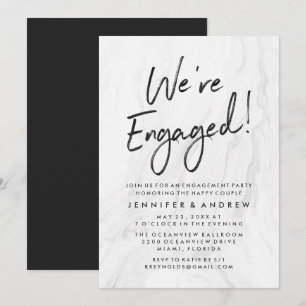 Invitación Guión moderno de mármol blanco Parte de compromi