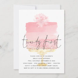 Invitación Guión moderno de pastel rosa 21 cumpleaños