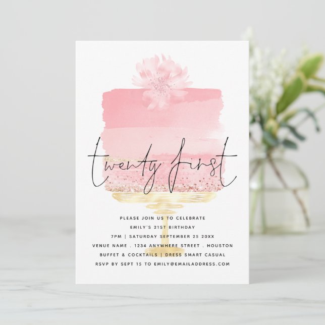 Invitación Guión moderno de pastel rosa 21 cumpleaños (Anverso de pie)