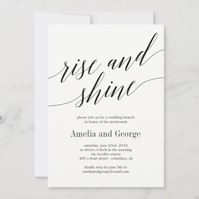 Invitación Guión moderno de Rise and Shine Boda Brunch (Anverso)
