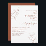 Invitación Guión moderno de terracota Botánico 60 cumpleaños<br><div class="desc">¡No es tu típica celebración de cumpleaños número 60! Haga una impresión a sus huéspedes con esta moderna invitación botánica de 60 años de la escritura Naranja Terracotta Burnt. El impresionante arte de la línea es a la vez delicado e intrincado, la combinación perfecta de elegante y elegante que hará...</div>